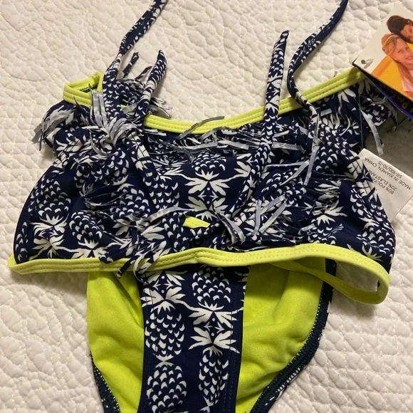 NWT SNAPPERROCK Black and Green GIRLS SZ 12 Bikini Set SUN BLOCK PROTECTION - Picture 2 of 8